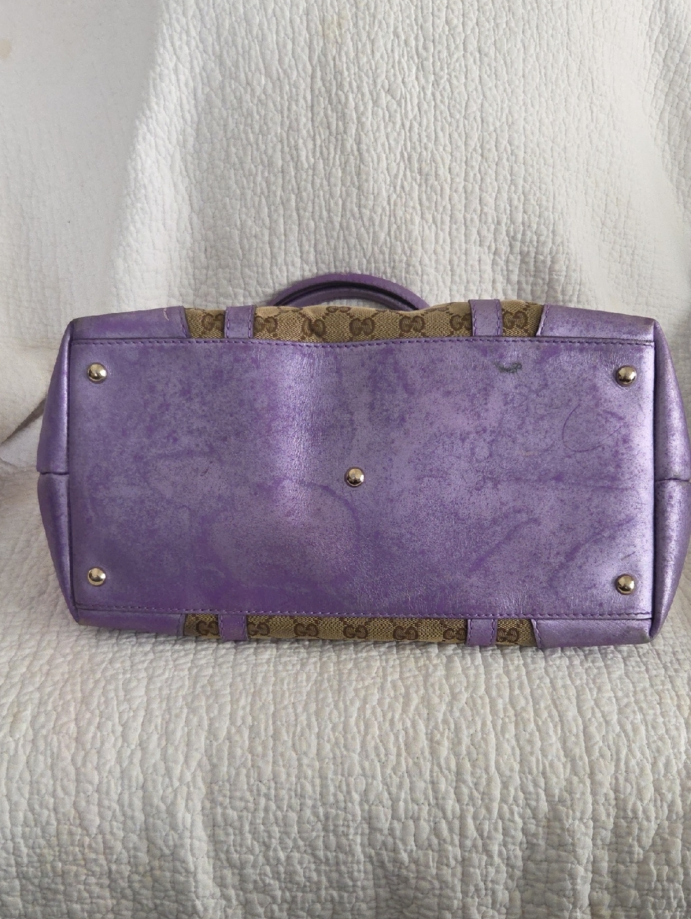 Gucci Brown GG Canvas Tote with Purple Leather Accents - Picture 9 of 11